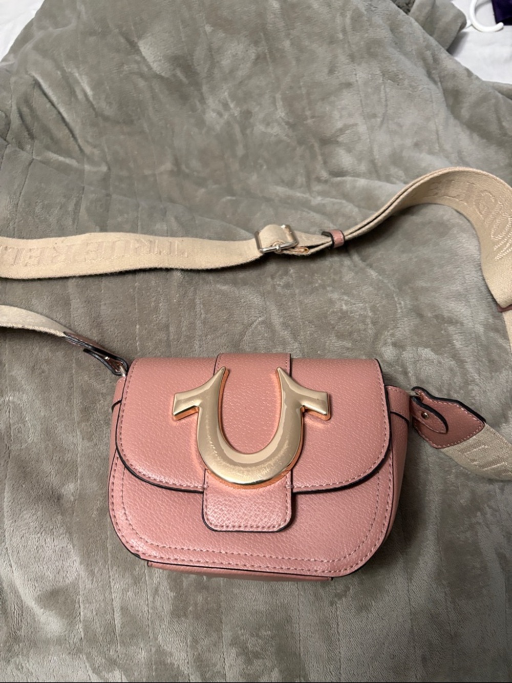True Religion Pink Crossbody Saddle Bag with Gold Accent